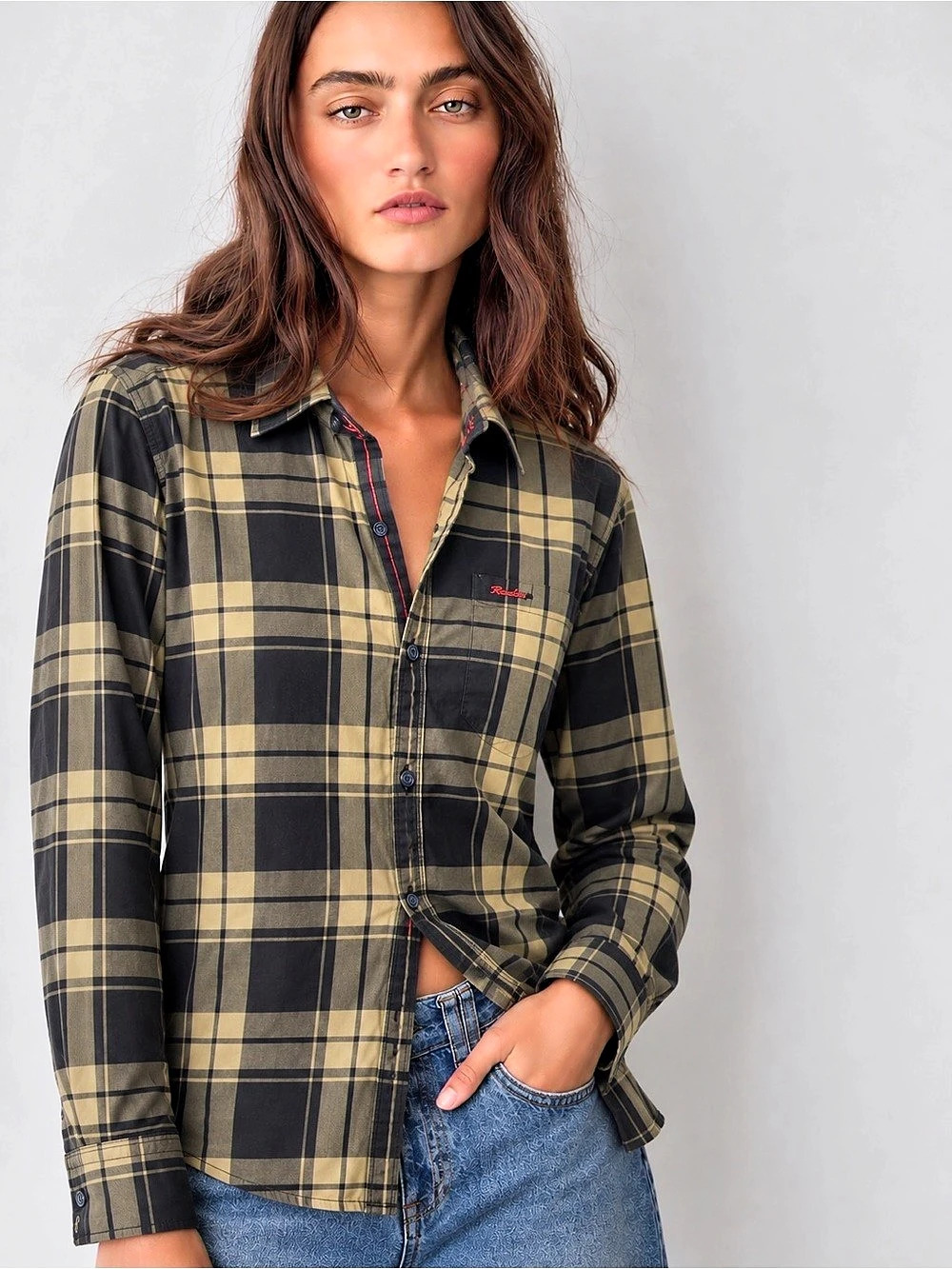 457. Reeborn Plaid Button Down Shirt in Green & Black Large